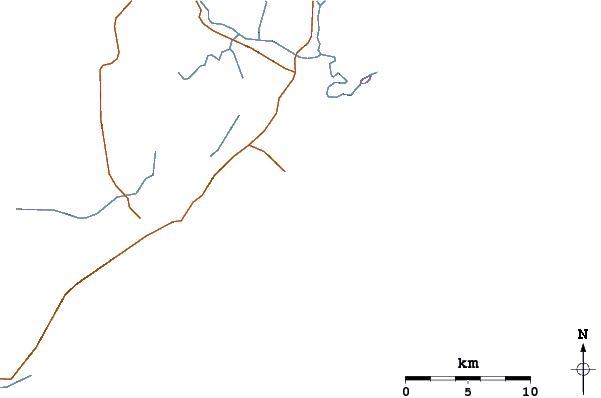 Estradas e rios ao redor Molhes de Mampituba