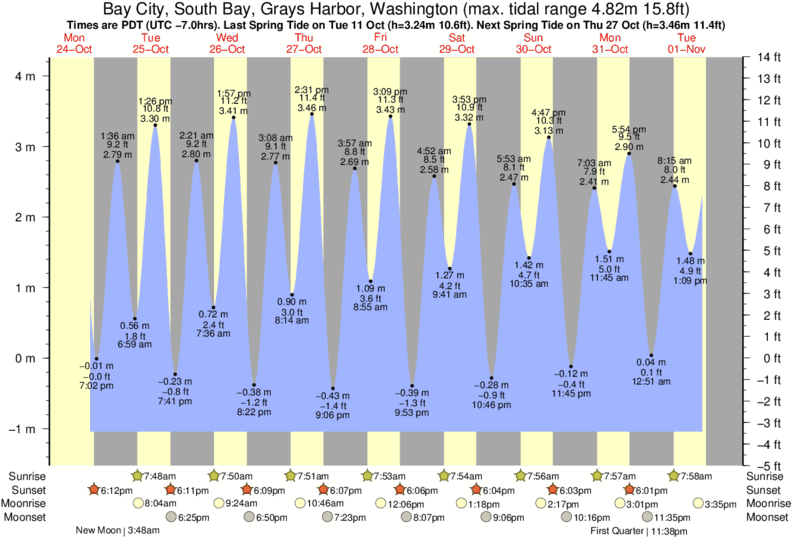 Gráficos da maré para Bay City, South Bay, Grays Harbor, Washington, perto do spot de surf de Westport-The Corner