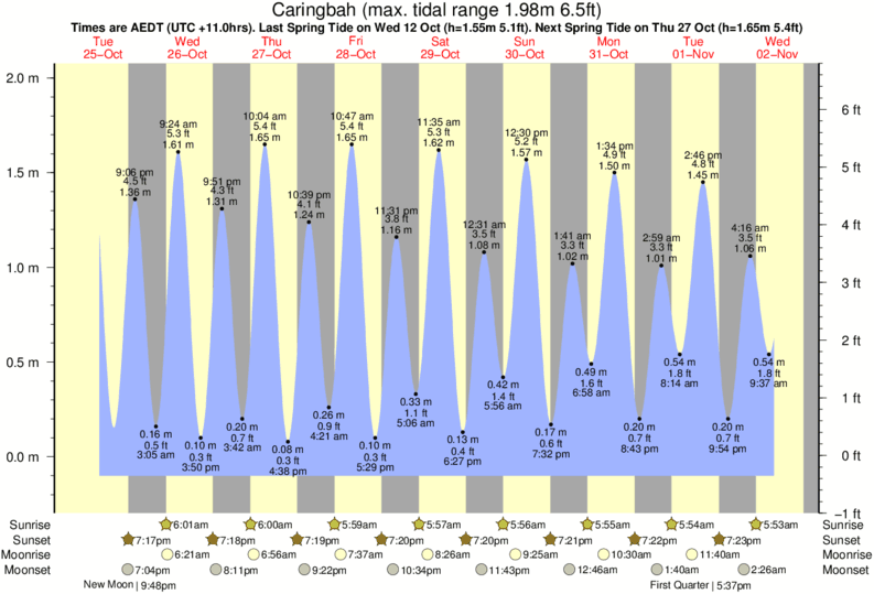 Gráficos da maré para Caringbah, perto do spot de surf de Cronulla