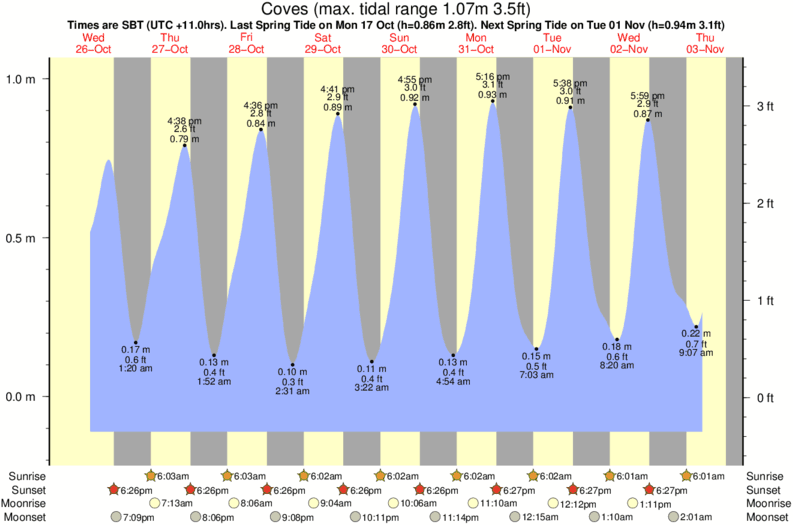 tide graph for Coves surf break