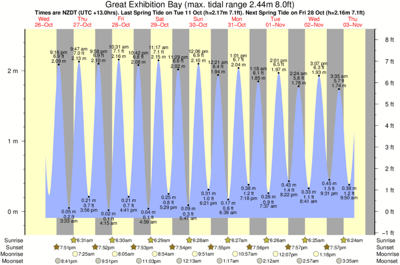 tide graph for Great Exhibition Bay surf break