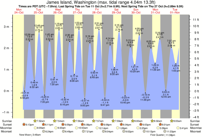 Gráficos da maré para James Island, Washington, perto do spot de surf de La Push