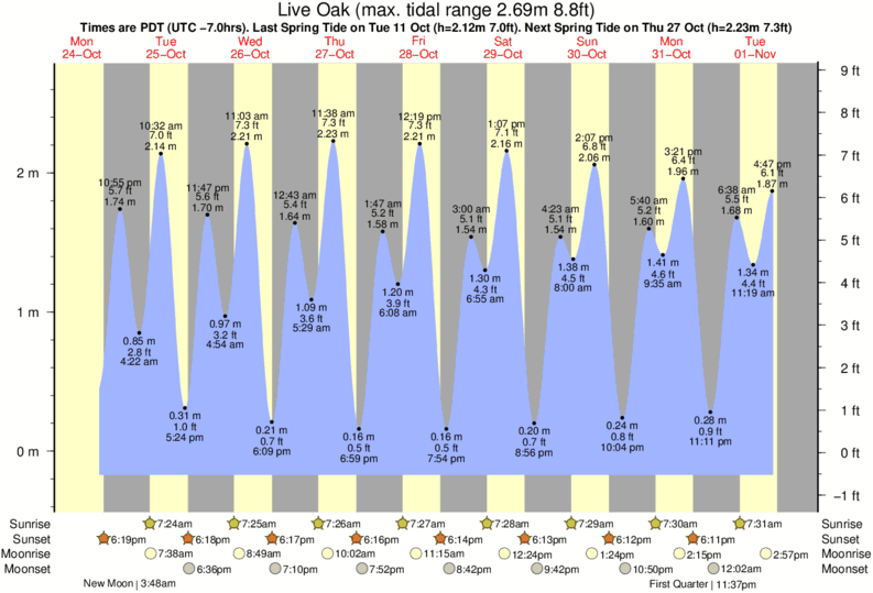 Gráficos da maré para Live Oak, perto do spot de surf de Capitola Rivermouth