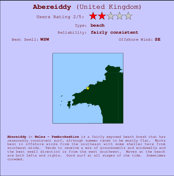 Abereiddy mapa de localização e informação de surf