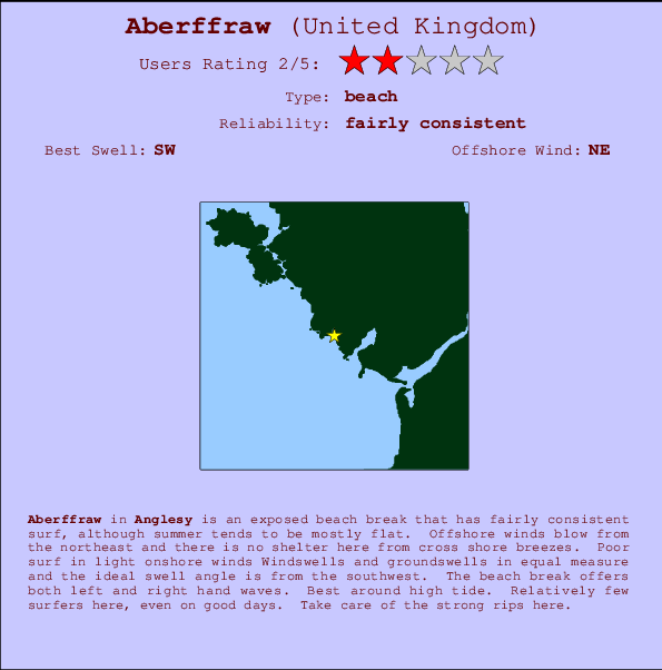 Aberffraw mapa de localização e informação de surf