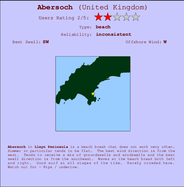 Abersoch mapa de localização e informação de surf