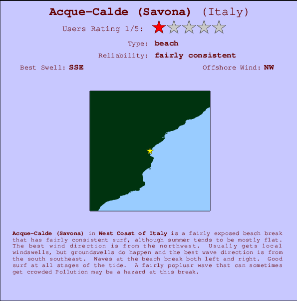 Acque-Calde (Savona) mapa de localização e informação de surf