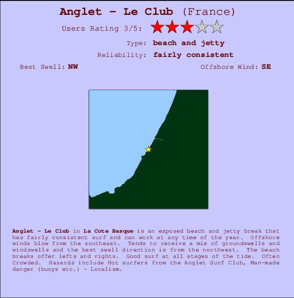 Anglet - Le Club mapa de localização e informação de surf