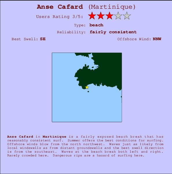 Anse Cafard mapa de localização e informação de surf