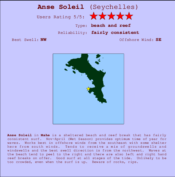 Anse Soleil mapa de localização e informação de surf