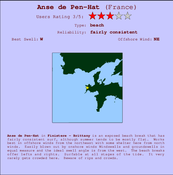 Anse de Pen-Hat mapa de localização e informação de surf