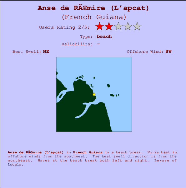 Anse de Rémire (L'apcat) mapa de localização e informação de surf