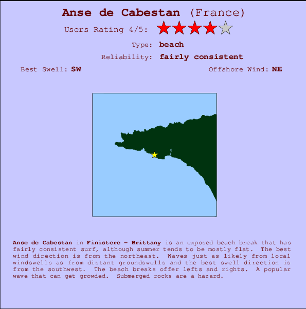 Anse de Cabestan mapa de localização e informação de surf