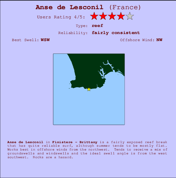 Anse de Lesconil mapa de localização e informação de surf