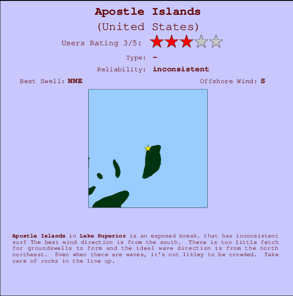 Apostle Islands mapa de localização e informação de surf