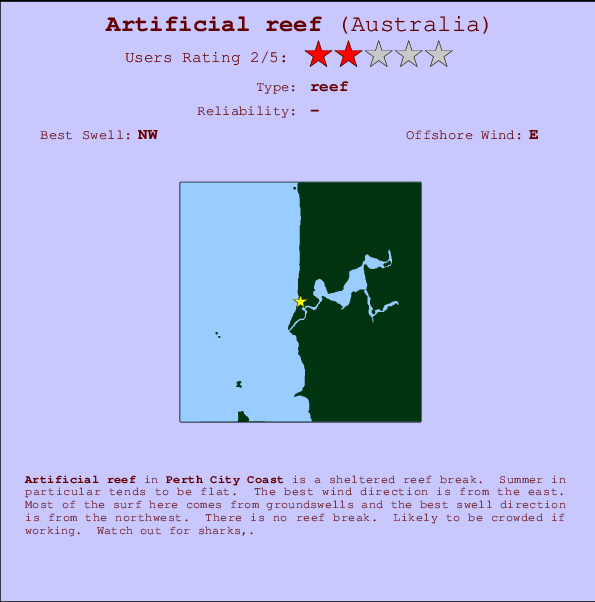 Artificial reef mapa de localização e informação de surf