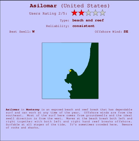 Asilomar mapa de localização e informação de surf