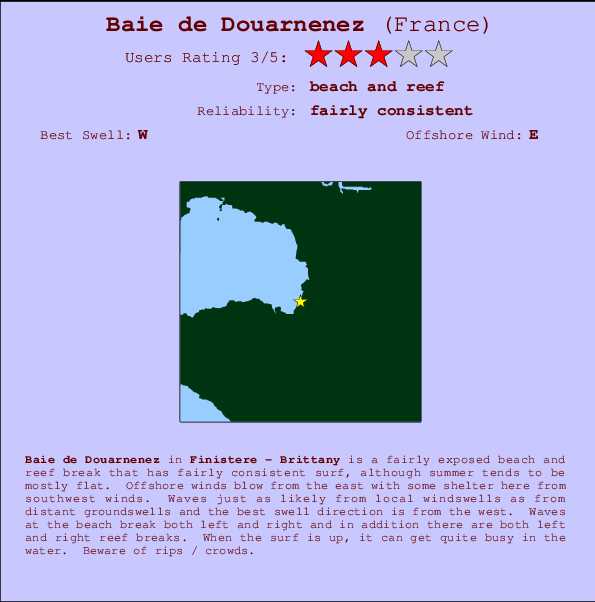 Baie de Douarnenez mapa de localização e informação de surf
