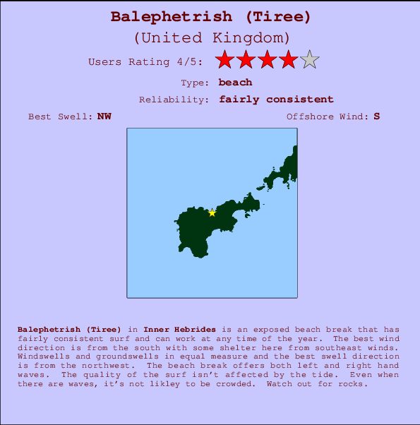 Balephetrish (Tiree) mapa de localização e informação de surf