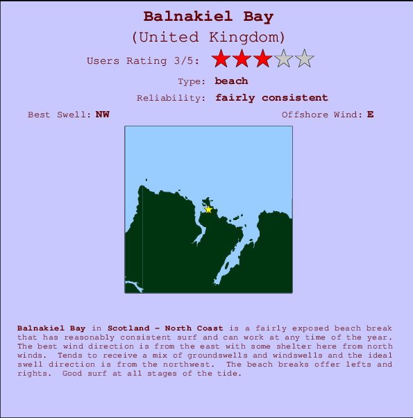 Balnakiel Bay mapa de localização e informação de surf