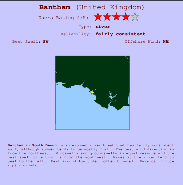 Bantham mapa de localização e informação de surf