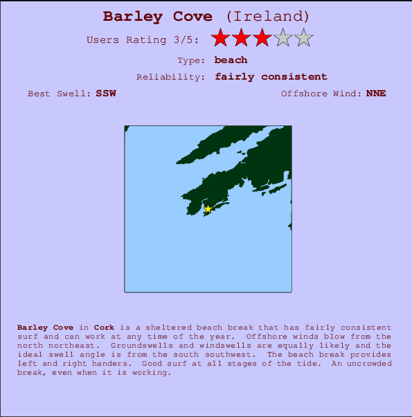 Barley Cove mapa de localização e informação de surf