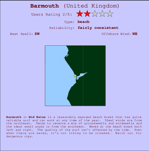 Barmouth mapa de localização e informação de surf