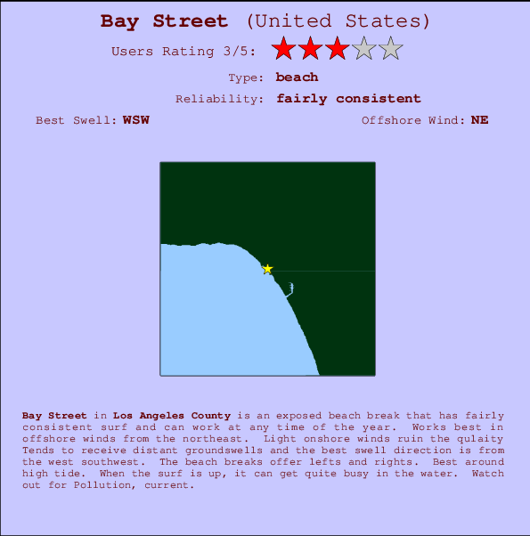 Bay Street mapa de localização e informação de surf
