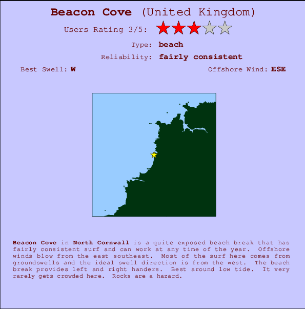 Beacon Cove mapa de localização e informação de surf