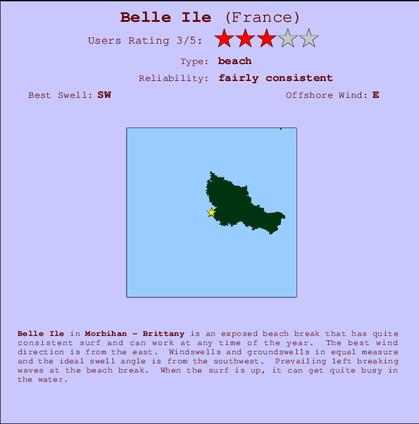 Belle Ile mapa de localização e informação de surf