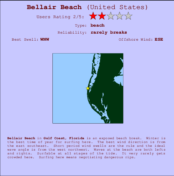 Bellair Beach mapa de localização e informação de surf