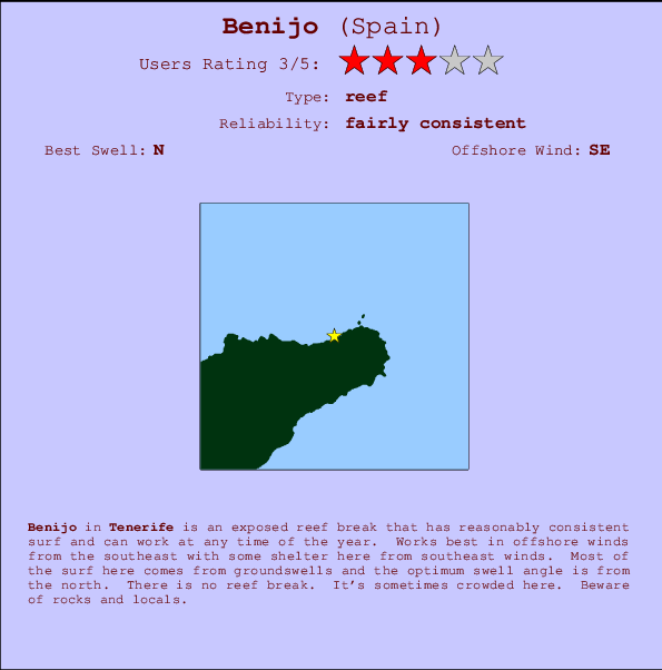 Benijo mapa de localização e informação de surf
