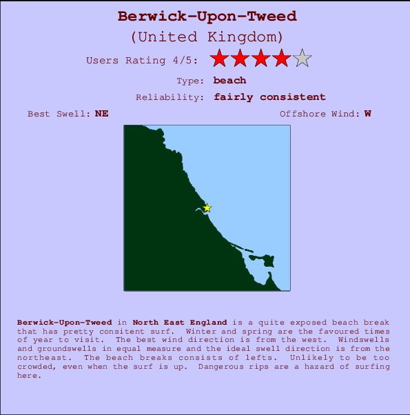 Berwick-Upon-Tweed mapa de localização e informação de surf