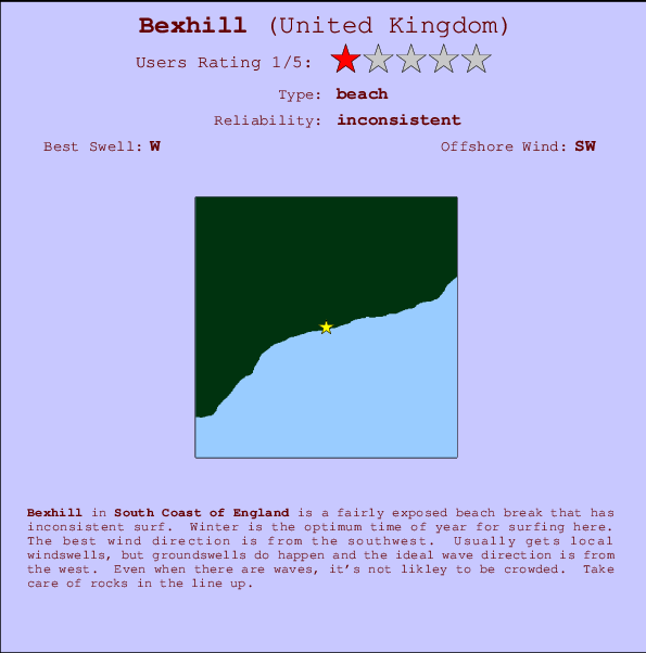 Bexhill mapa de localização e informação de surf