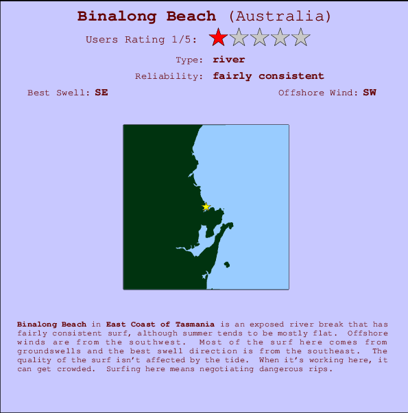 Binalong Beach mapa de localização e informação de surf