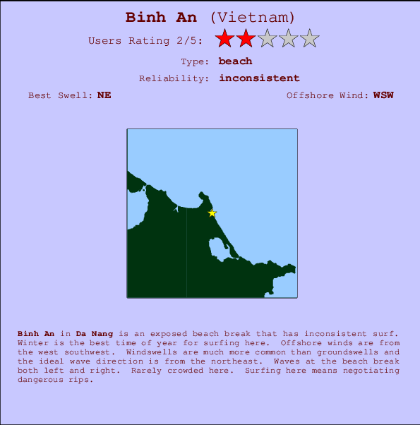 Binh An mapa de localização e informação de surf