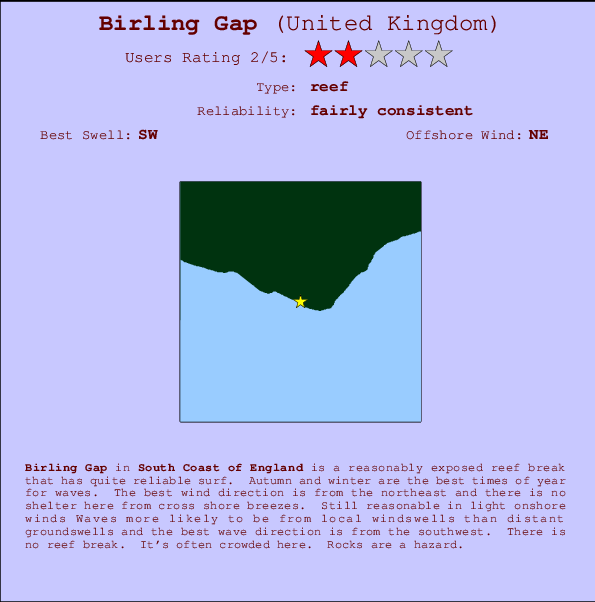 Birling Gap mapa de localização e informação de surf