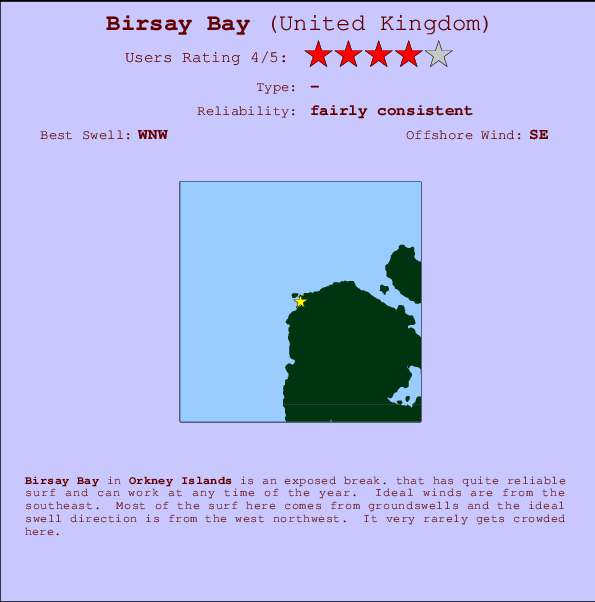 Birsay Bay mapa de localização e informação de surf