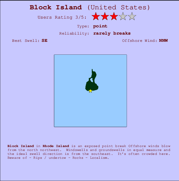 Block Island mapa de localização e informação de surf