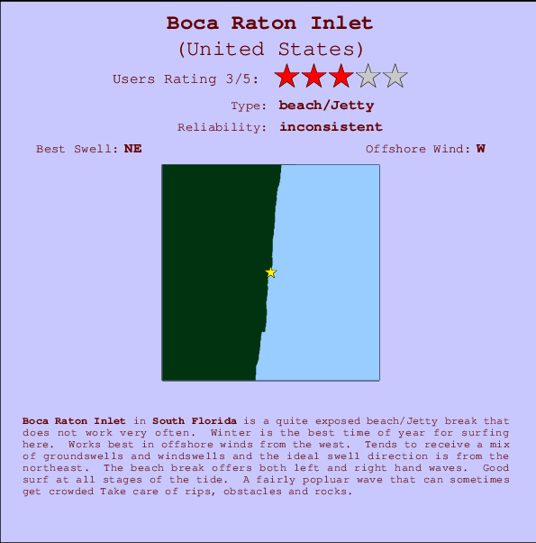 Boca Raton Inlet mapa de localização e informação de surf