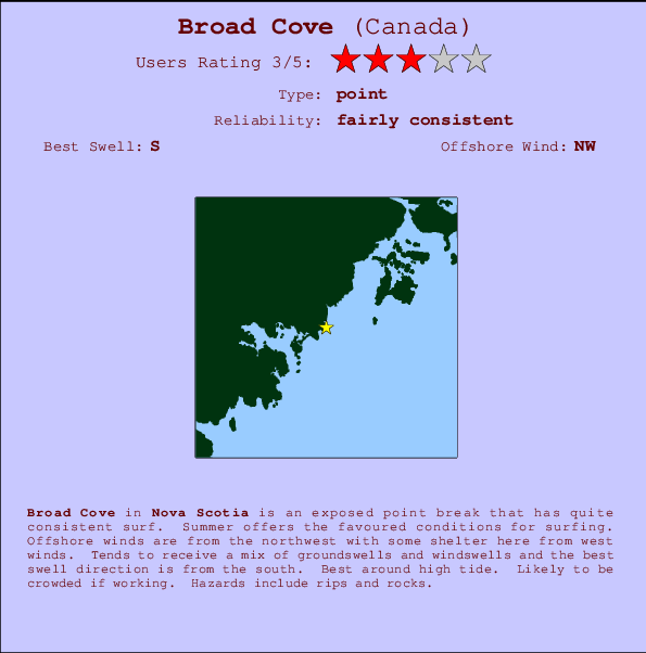 Broad Cove mapa de localização e informação de surf