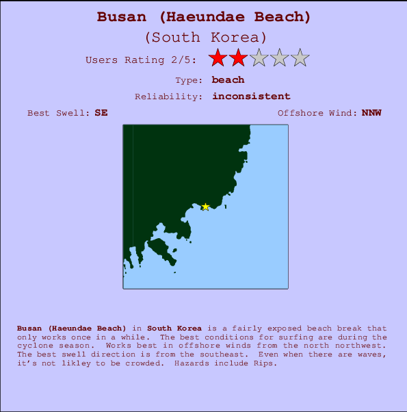 Busan (Haeundae Beach) mapa de localização e informação de surf