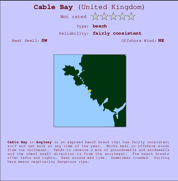 Cable Bay mapa de localização e informação de surf