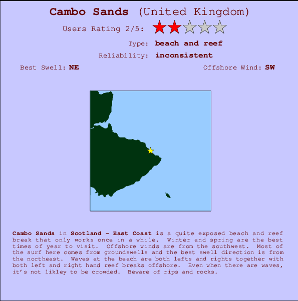 Cambo Sands mapa de localização e informação de surf