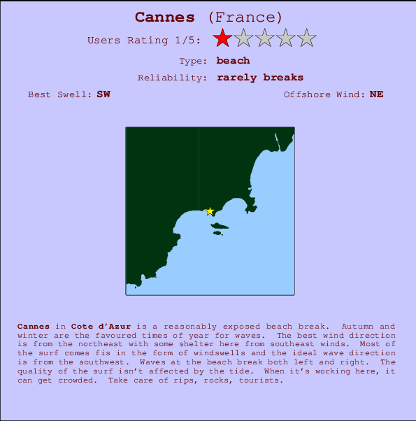 Cannes mapa de localização e informação de surf