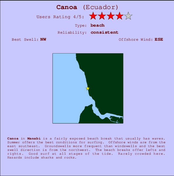 Canoa mapa de localização e informação de surf