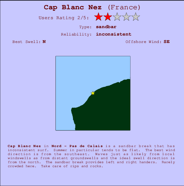 Cap Blanc Nez mapa de localização e informação de surf