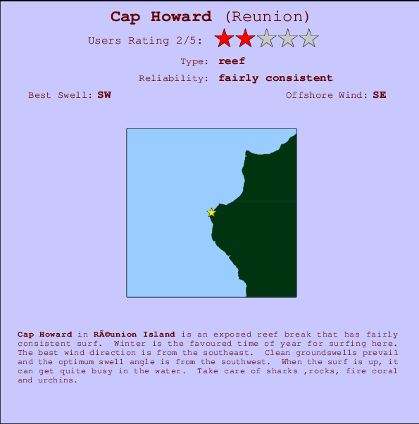 Cap Howard mapa de localização e informação de surf