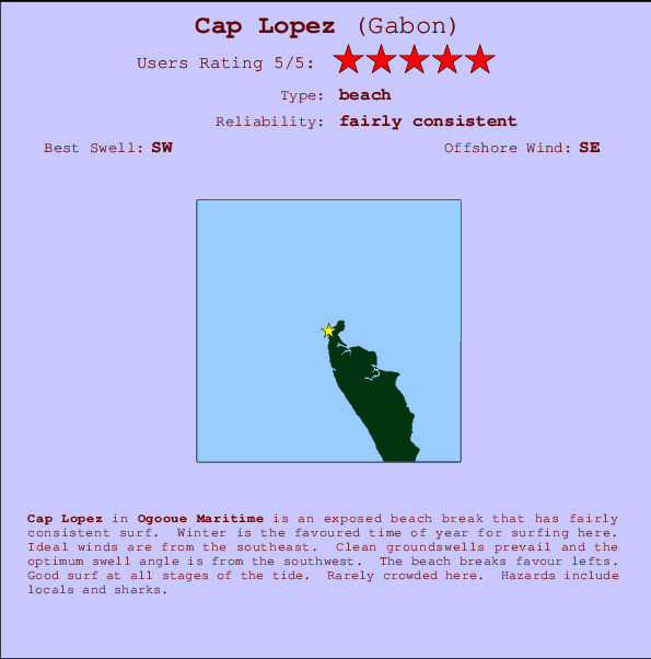 Cap Lopez mapa de localização e informação de surf