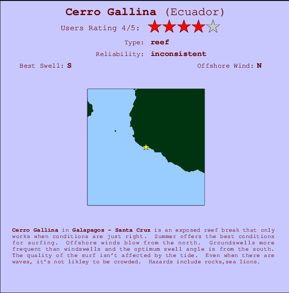 Cerro Gallina mapa de localização e informação de surf